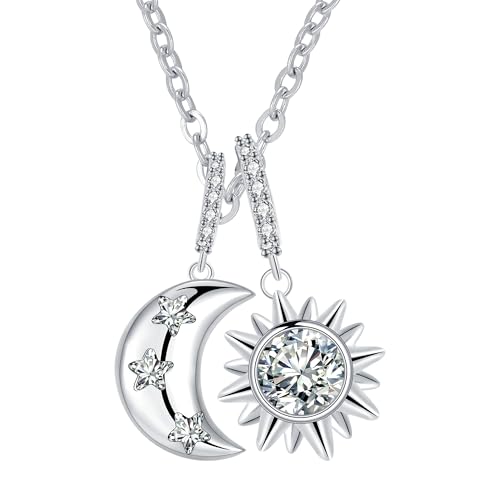 Micory Sonne und Mond Halskette Damen 925 Silber Schmuck Geschenke Kette Valentinstag Muttertag Geburtstag Geschenk für Mama Ehefrau Freundin Tochter von Micory