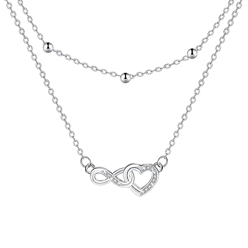 Micory Unendlichkeit Herz Kette für Damen 925 Sterling Silber mit Zirkonia Halskette Damen Verstellbar Ketten Valentinstag Muttertag Geburtstags Weihnachten Geschenk von Micory