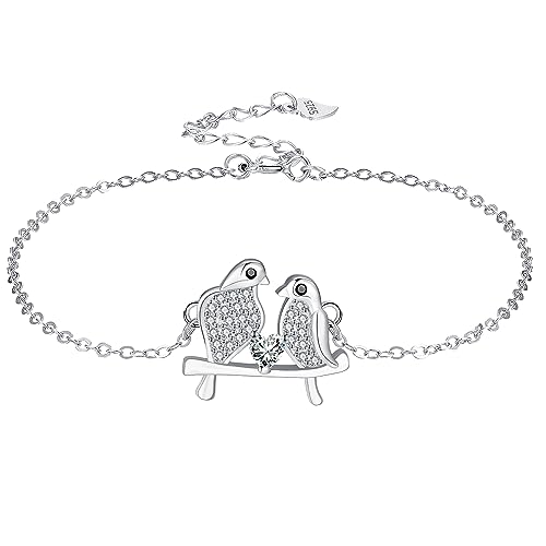 Micory Vogel- Armband für Damen 925 Sterling Silber mit Zirkonia Armbänder Damen Verstellbar Armkette Valentinstag Muttertag Geburtstags Weihnachten Geschenk für Sie Frauen Freundin von Micory