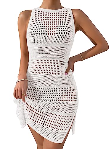 Micoson Damen Badeanzug Coverup Sexy Hollow Out Badeanzug Bikini Häkeln Cover Ups Strand Bademode, Weiss/opulenter Garten, Medium von Micoson