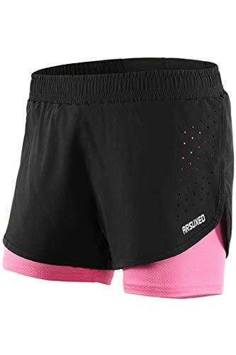 Micosuza Damen Laufshorts 2 in 1 Yoga Gym Sport Shorts Kurze Sporthose Traningshose von Micosuza