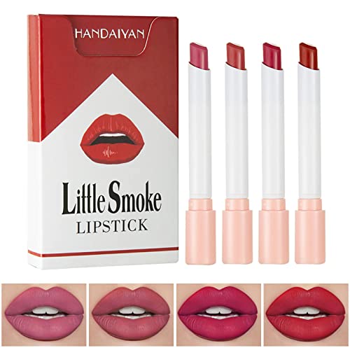 Matte Lippenstift Set - 4 Stück lippenstift, lippenstift rot, langanhaltende, hochpigmentierter Samt, kussechter lippenstift für Frauen (0,8 g x 4, Littlesmoke #B) von Micozy