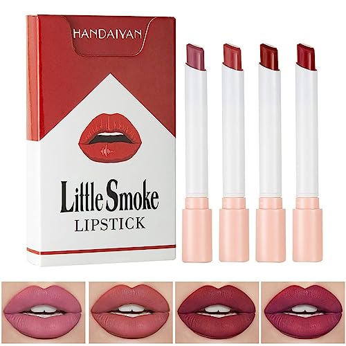 Matte Lippenstift Set - 4 Stück zigaretten lippenstift, lippenstift rot, langanhaltende, hochpigmentierter Samt, kussechter lippenstift für Frauen (A) von Micozy