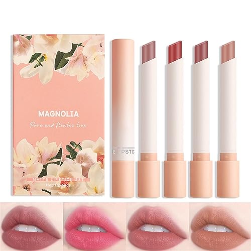 Matte Lipstick Set - 4 Lippenstifte, Roter Lippenstift, Lang anhaltend, hochpigmentierte Samttextur, kussechter Lippenstift für Frauen (0,8 g x 4, Hautfarbene Lippenstifte #B) von Micozy