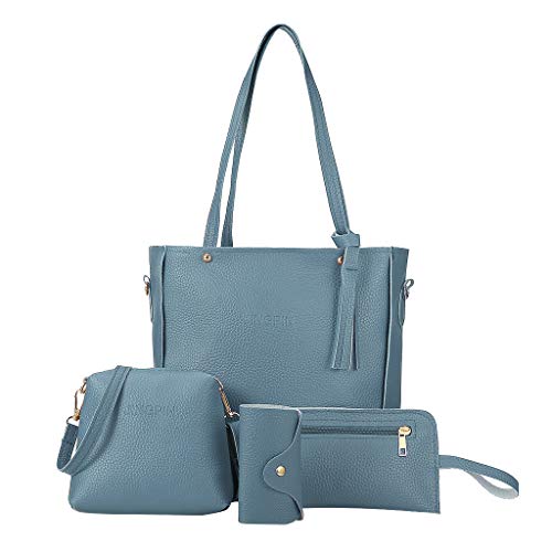 Micozy Handtasche Damen Schultertasche Handtaschen Tragetasche Damen Groß Designer Elegant Umhängetasche Henkeltasche Set 4-teiliges Set, Geschenk mit einer Damen Geldbörse (Blau) von Micozy