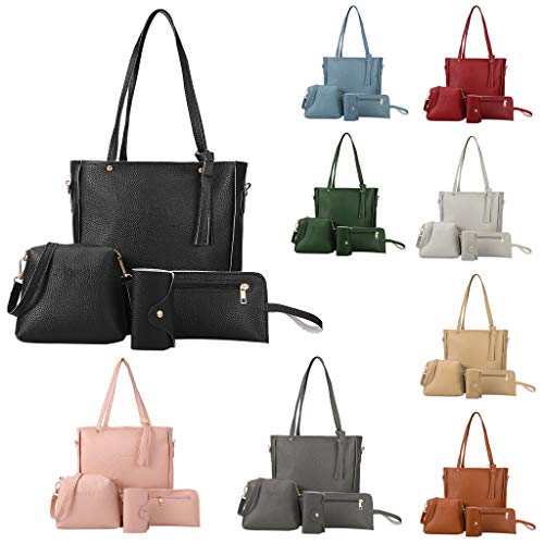 Micozy Handtasche Damen Schultertasche Handtaschen Tragetasche Damen Groß Designer Elegant Umhängetasche Henkeltasche Set 4-teiliges Set, Geschenk mit einer Damen Geldbörse (Schwarz) von Micozy