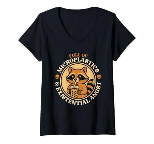 Damen Voller Mikroplastik und existentieller Angst Sarcasm Waschbär T-Shirt mit V-Ausschnitt Damen Voller Mikroplastik und existentieller Angst Sarcasm Waschbär T-Shirt mit V-Ausschnitt von MicroPlastics and Existential Angst Racoon