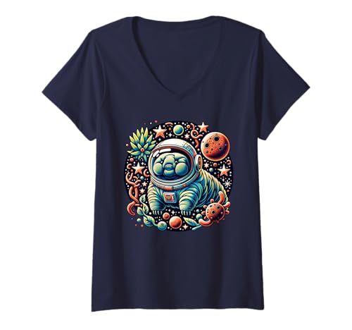 Damen Bärtierchen im Weltraum und Astronaut Bärtierchen T-Shirt mit V-Ausschnitt Damen Bärtierchen im Weltraum und Astronaut Bärtierchen T-Shirt mit V-Ausschnitt von Microbiologist And Tardigrade Extinction Apparel