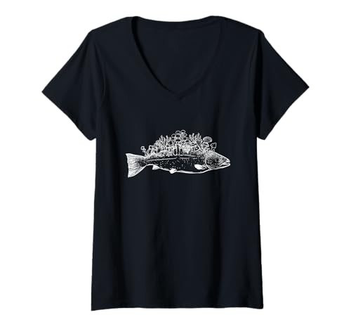 Damen Lachszucht Aquakultur Überfischung Vegan globale Erwärmung T-Shirt mit V-Ausschnitt Damen Lachszucht Aquakultur Überfischung Vegan globale Erwärmung T-Shirt mit V-Ausschnitt von Microplastic environmental pollution sustainable