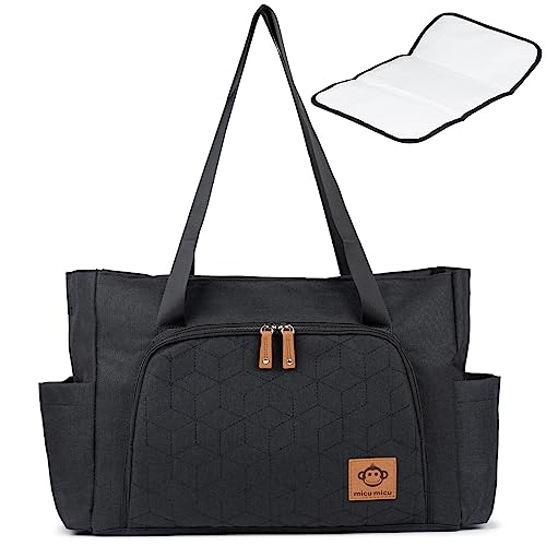 Micu Micu Wickeltasche Kinderwagen mit Wickelunterlage Unterwegs, Kliniktasche Geburt, Kinderwagen Tasche, Große Kapazität, Wasserdichtes Gewebe, 50x14x30cm (Schwarz) von Micu Micu