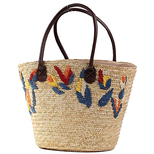 Micvtve Damen-Schultertasche für den Sommer, Strohtasche, gewebt, Urlaub, Strandtasche, einfach bestickt, Handtasche Kapazität Micvtve Damen-Schultertasche für den Sommer, Strohtasche, gewebt, Urlaub, Strandtasche, einfach bestickt, Handtasche Kapazität von Micvtve