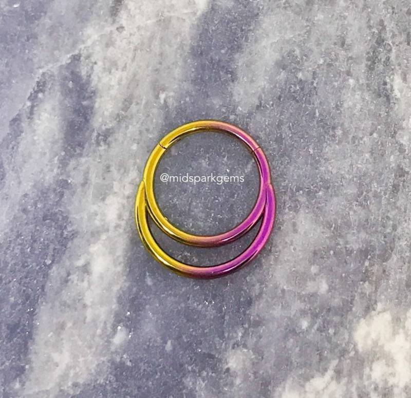 Fuchsia-Gold Farbverlauf - 12G, 14G Oder 16G Double Stack/Hoop Hinged Segment Ring Eloxierter Astm F136 Titan Clicker Septum von MidSparkGems