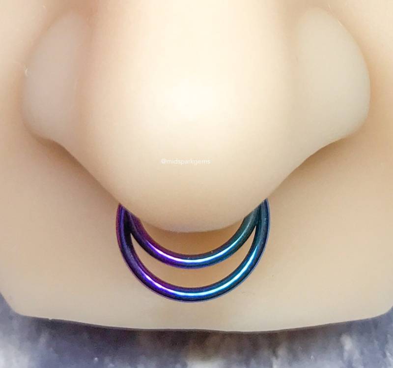 Peacock Gradient Double Hoop/stack Hinged Segment Septum Ring - Eloxierter Astm F136 Titan Clicker Lila Blau Grün 12G 14G 16G von MidSparkGems