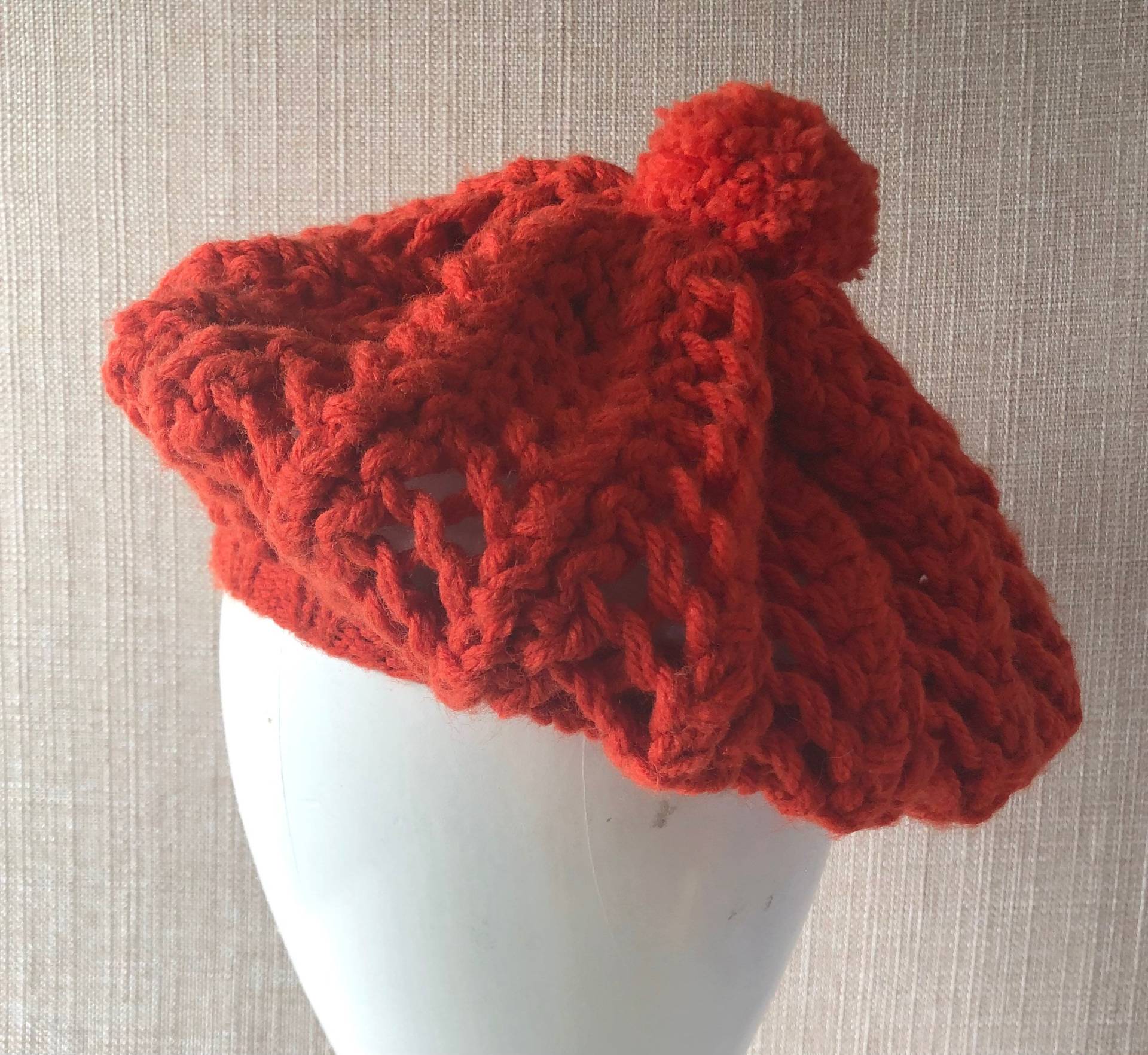 Vintage Strickmütze | Wolle Orange Rot Beret von MidTideStudio