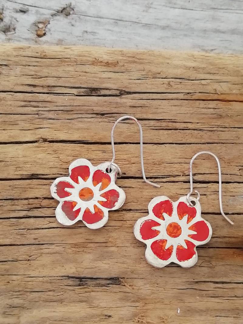sterling Silber Emaillierte Mohnblume Ohrringe von MidasTouchJewels