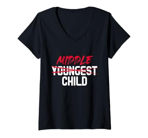 Damen Youngest Slash Middle Child Schwangerschaftsankündigung T-Shirt mit V-Ausschnitt von Middle Child Gifts
