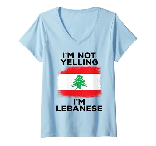 Damen I'm Not Yelling I'm Libanese Funny Flag Heritage Libanon T-Shirt mit V-Ausschnitt Damen I'm Not Yelling I'm Libanese Funny Flag Heritage Libanon T-Shirt mit V-Ausschnitt von Middle East Pride Humor Apparel