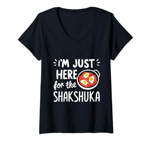 Damen Ich Bin nur Hier für den Shakshuka Middle Eastern Brunch T-Shirt mit V-Ausschnitt Damen Ich Bin nur Hier für den Shakshuka Middle Eastern Brunch T-Shirt mit V-Ausschnitt von Middle Eastern Brunch