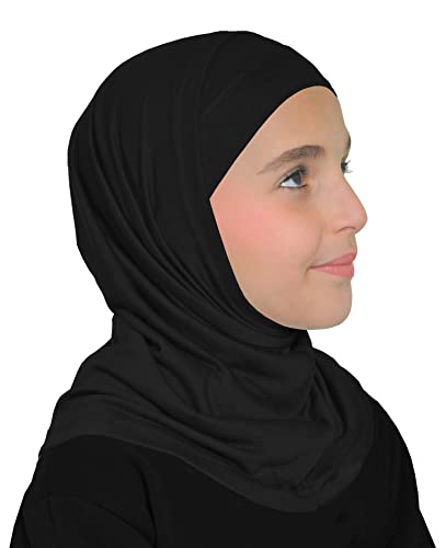 Amira Hijab für Mädchen, Baumwolle, 2-teiliges Set mit Kapuze und Schlauchkappe, Schwarz, Medium von Middle Eastern Mall
