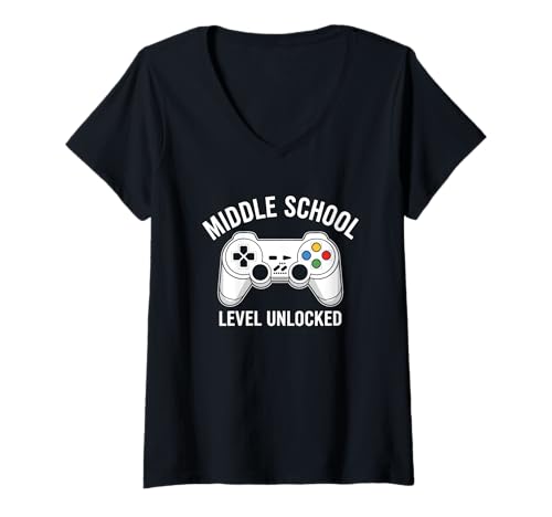 Damen Freischaltbarer Gamecontroller für Mittelschule T-Shirt mit V-Ausschnitt Damen Freischaltbarer Gamecontroller für Mittelschule T-Shirt mit V-Ausschnitt von Middle School Level Unlocked Gamer Fun
