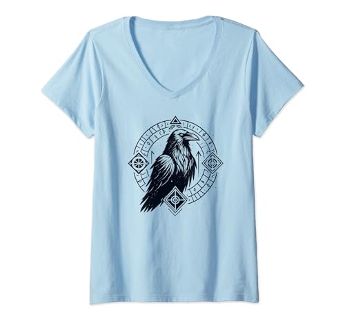 Damen Wikinger Rabe Runen Mythologie T-Shirt mit V-Ausschnitt von Midgard Merch