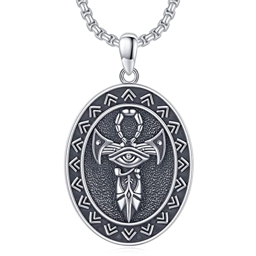 Midir&Etain Ankh Auge des Horus Kette für Männer 925 Sterling Silber Ankh Kreuz Anhänger Halskette Altägyptischer Schmuck Amulett Schutzgeschenke für Frauen Freund Jungen Papa von Midir&Etain