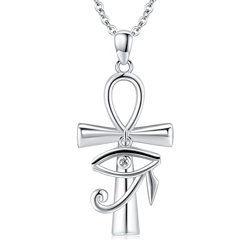 Midir&Etain Ankh Kette Daman Halskette 925 Sterling Silber Auge des Horus Anhänger Halskette Ankh Kreuz Schutz Halskette Ägyptischer Schmuck Geschenke für Frauen Mutter von Midir&Etain