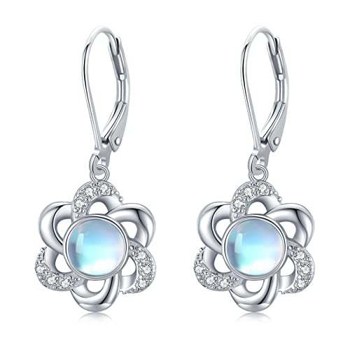 Blumen Ohrringe 925 Sterling Silber Mondstein Hängeohrringe Damen Ohrhänger Schmuck Geschenke für Frauen Mädchen Mutter von Midir&Etain