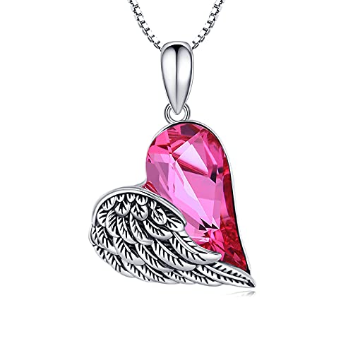 Engelsflügel Halskette Damen Kette 925 Sterling Silber Flügel Anhänger Halskette mit Herz Kristall Engel Schmuck Kommunion Geschenk für Frauen Mädchen Kinder von Midir&Etain