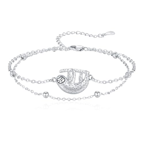 Faultier Armband 925 Sterling Silber Niedlich Tier Armband Faultier Schmuck Geschenke für Frauen Mädchen Freundin Damen, Doppelkette Design von Midir&Etain