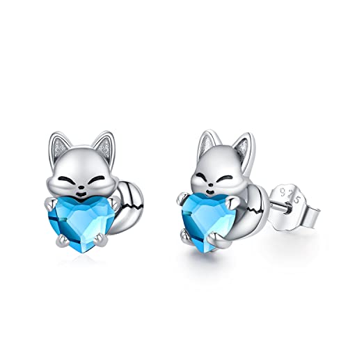 Fuchs Ohrringe Kinder 925 Sterling Silber Dezember Geburtsstein Ohrringe Süß Tier Ohrstecker Ohrringe mit Kristall Fuchs Schmuck Geschenke für Damen Mädchen von Midir&Etain