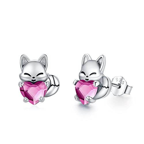 Fuchs Ohrringe Kinder 925 Sterling Silber Juli Geburtsstein Ohrringe Süß Tier Ohrstecker Ohrringe mit Kristall Fuchs Schmuck Geschenke für Damen Mädchen von Midir&Etain