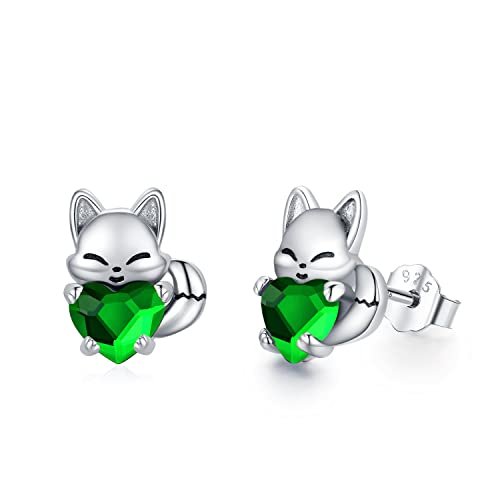 Fuchs Ohrringe Kinder 925 Sterling Silber Mai Geburtsstein Ohrringe Süß Tier Ohrstecker Ohrringe mit Kristall Fuchs Schmuck Geschenke für Damen Mädchen von Midir&Etain