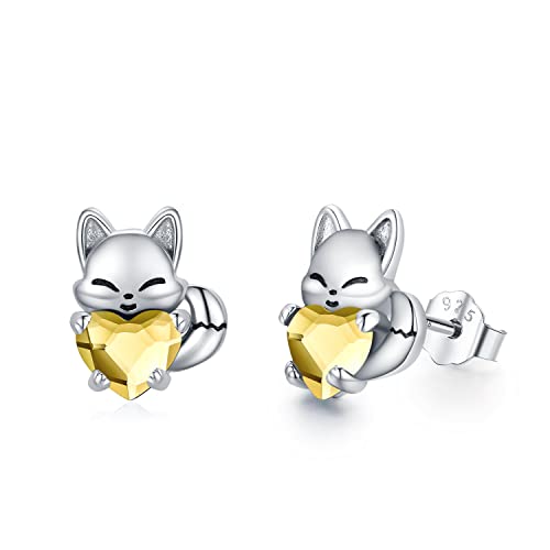 Fuchs Ohrringe Kinder 925 Sterling Silber November Geburtsstein Ohrringe Süß Tier Ohrstecker Ohrringe mit Kristall Fuchs Schmuck Geschenke für Damen Mädchen von Midir&Etain