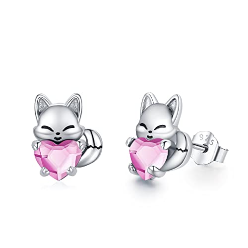 Fuchs Ohrringe Kinder 925 Sterling Silber Oktober Geburtsstein Ohrringe Süß Tier Ohrstecker Ohrringe mit Kristall Fuchs Schmuck Geschenke für Damen Mädchen von Midir&Etain