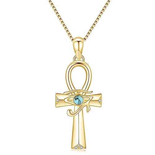 Gold Ankh Halskette 925 Sterling Silber Auge des Horus Anhänger Halskette Ägyptische Halskette Ankh Kreuz Schmuck Geschenke für Frauen Damen Mädchen von Midir&Etain