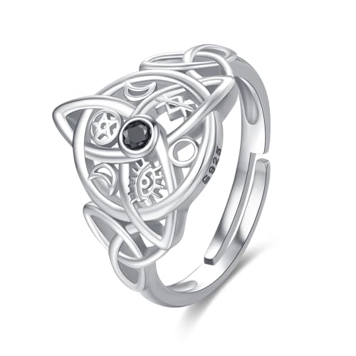Hexen Knoten Ring 925 Sterling Silber Keltischer Knoten Ring Hexe Verstellbarer Ring Wiccan Amulett Schmuck Geschenke für Frauen von Midir&Etain