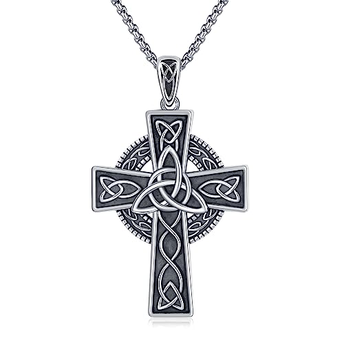 Irische keltische Kreuz Kette 925 Sterling Silber Kreuz Anhänger Halskette Keltischer Schmuck Religiöser Schutz Geschenk für Männer Frauen Jungen von Midir&Etain