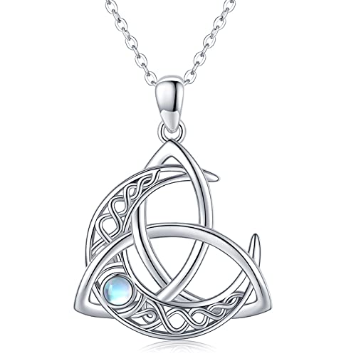 Keltische Kette 925 Sterling Silber Keltischer Mond Anhänger Halskette Trinity Knot Mondstein Mond Göttin Halskette Schmuck Geschenke für Frauen Damen Mädchen von Midir&Etain