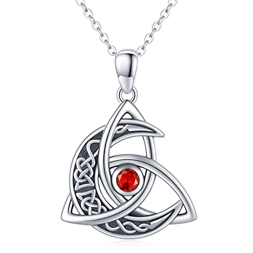 Keltische Mond Kette 925 Sterling Silber Juli Geburtsstein Keltischer Knoten Anhänger Halskette Halbmond Keltischer Schmuck Geschenke für Frauen Mädchen Freundin Mutter Tochter von Midir&Etain