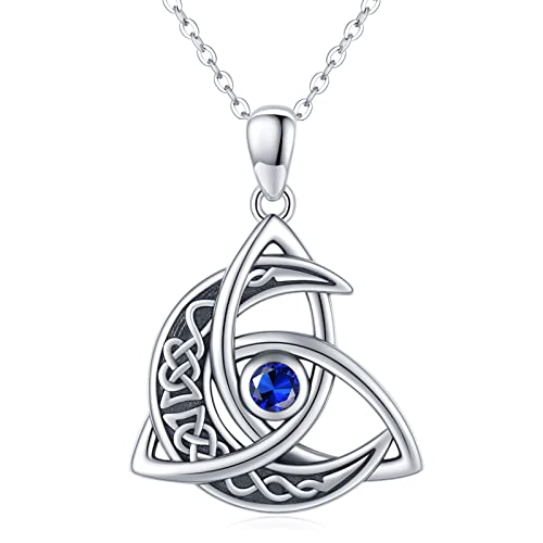 Keltische Mond Kette 925 Sterling Silber September Geburtsstein Keltischer Knoten Anhänger Halskette Halbmond Keltischer Schmuck Geschenke für Frauen Mädchen Freundin Mutter Tochter von Midir&Etain