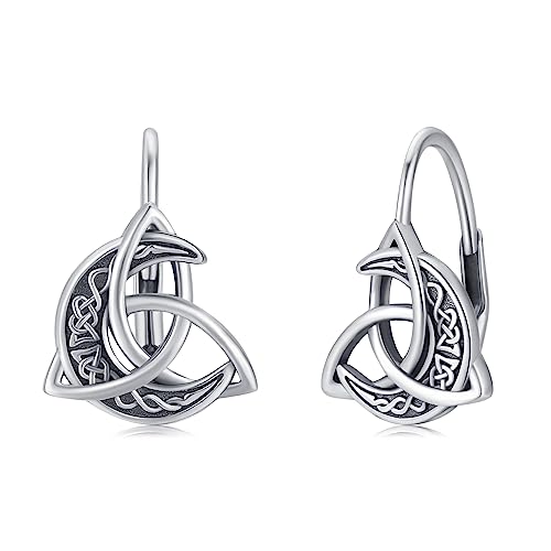 Keltische Ohrringe 925 Sterling Silber - Mond Creolen, Irischer Huggie Hoop Leverback Schmuck - Geschenke für Damen, Mädchen, Freundin von Midir&Etain