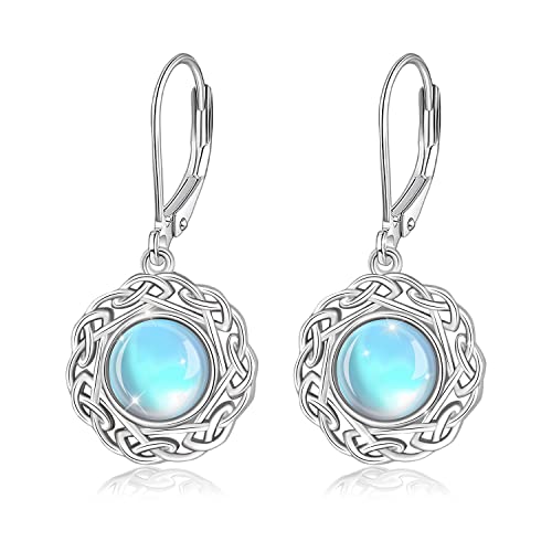 Keltische Ohrringe 925 Sterling Silber Mondstein Hängeohrringe Damen Keltischer Knoten Ohrhänger Irische Schmuck Geschenke für Frauen Mädchen Mutter von Midir&Etain