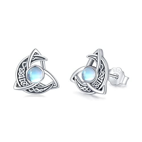 Keltische Ohrringe für Damen 925 Sterling Silber Keltische Mond Ohrstecker Mondstein Ohrringe Hypoallergener Irischer Keltischer Schmuck Geschenke für Mädchen Freundin von Midir&Etain