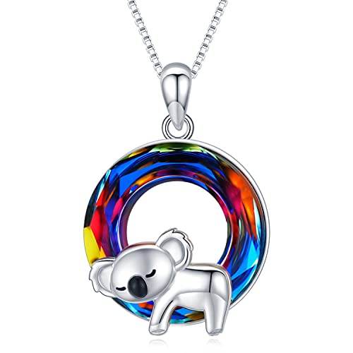 Koala Kette 925 Sterling Silber Kristall Tier Anhänger Halskette Koala Bär Schmuck Geschenke für Damen Frauen Mädchen von Midir&Etain