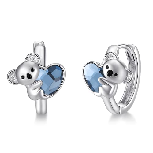 Koala Ohrringe 925 Sterling Silber Koala Huggie Creolen Hypoallergen Tier Kristall Ohrringe Koala Schmuck Geschenke für Frauen Mädchen von Midir&Etain