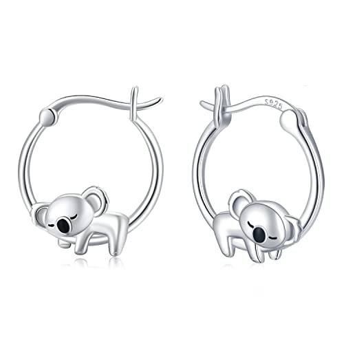 Koala Ohrringe 925 Sterling Silber Niedliche Tier Creolen Hypoallergen Koala Bär Ohrringe Schmuck Koala Geschenke für Frauen Mädchen Freundin von Midir&Etain