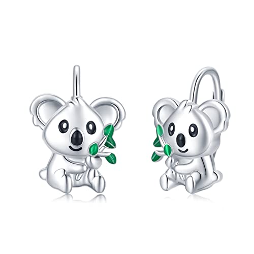 Koala Ohrringe 925er Sterling Silber Nettes Tier Huggie Creolen Hypoallergener Koala Bär Ohrringe Schmuck Koala Geschenke für Frauen Mädchen Freundin von Midir&Etain