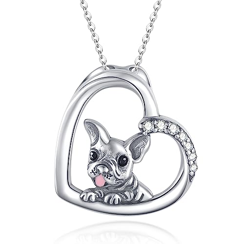 Midir&Etain Französische Bulldogge Halskette 925 Sterling Silber Niedliches Tier Hund Anhänger Halskette Französische Bulldogge Schmuck Geschenke für Frauen Mädchen Tierliebhaber von Midir&Etain