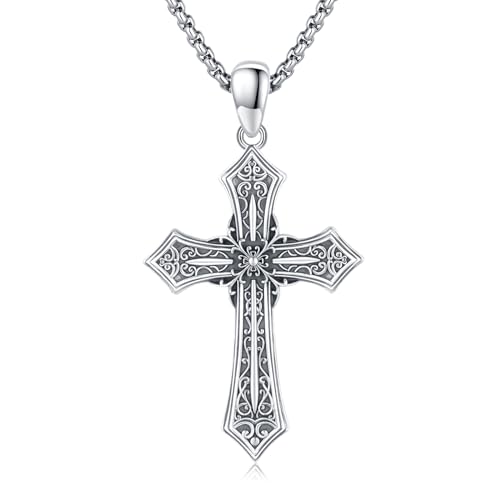 Midir&Etain Gothic Kreuzkette für Herren Damen 925 Sterling Silber Kreuz Halskette Christliche Glaube Schmuck Gotische Geburtstags Geschenk für Prime Jungen Mutter von Midir&Etain